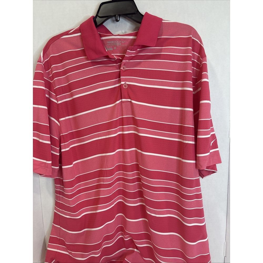 Nike Golf Polo Tour Performance Dri Fit Hot Pink Striped Sleeve Logo XL